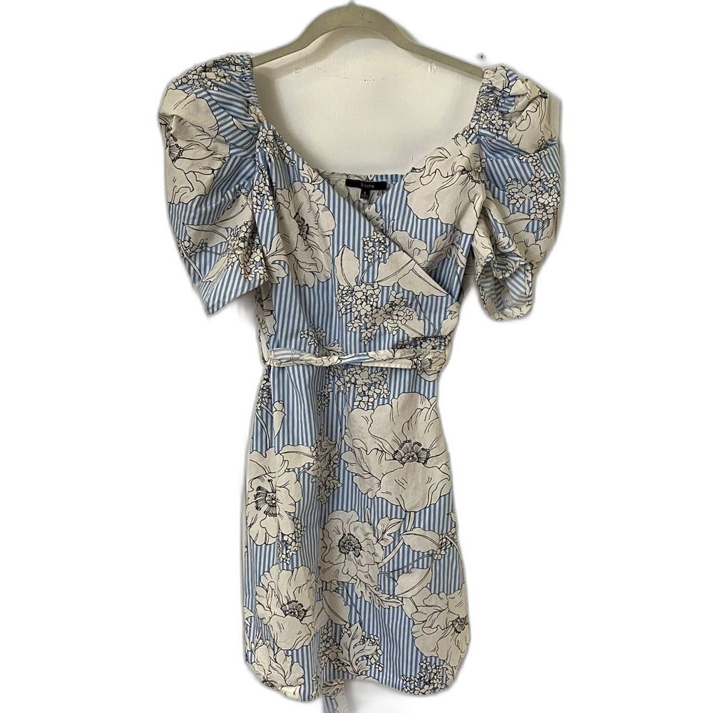 Blue stripe and floral wrap dress